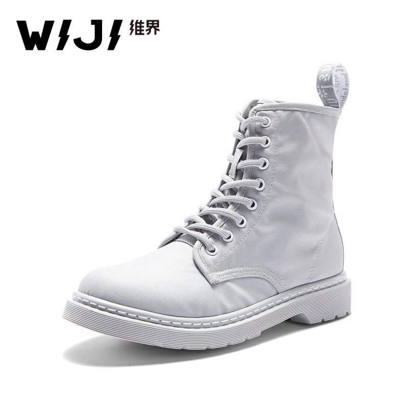 WIJI春季新款女生时尚马丁靴时尚百搭系带新款潮流休闲复古短靴子 灰色 36