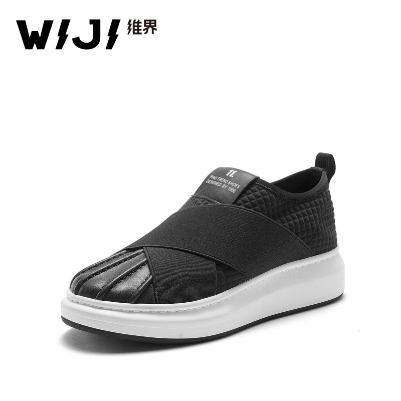 WIJI韩版春夏新款潮流时尚休闲女鞋圆头套脚个性户外运动厚底单鞋 黑色 37