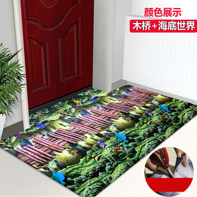 3d彩印地垫垫进脚垫垫口地垫卧室满铺家用长方形地垫垫脚垫卧室厅浴室入口脚垫垫家居生活日用垫_1_1 90x120cm 木桥+海底世界