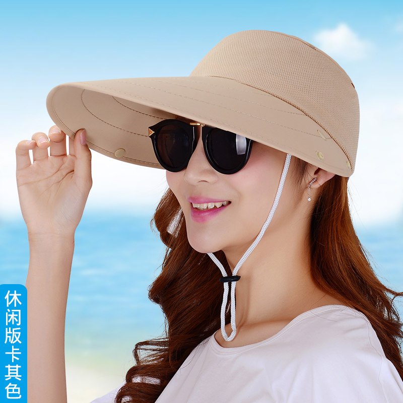 防晒帽子女夏天防晒遮阳帽遮脸防紫外线太阳帽大沿骑车可折叠凉帽_12 休闲版卡其色