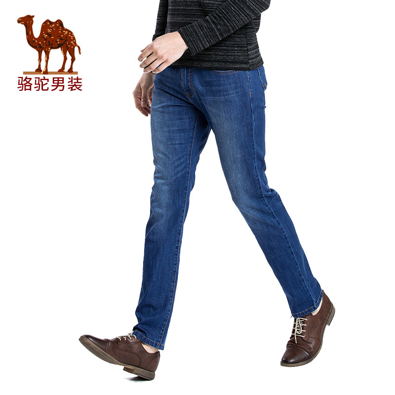 CAMEL骆驼男装合身长裤子 春季新品男士商务休闲拉链中腰牛仔裤男 33(2尺6) 蓝色