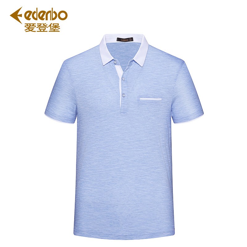 Edenbo/爱登堡男装夏季新款短袖T恤男上衣Polo衫男打底T恤衫男_1 170/88/L 天蓝15