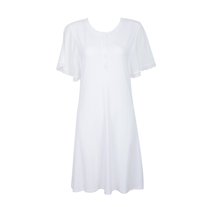 古今圆领珍珠雪纺短袖睡裙舒适时尚肤简约家居服女 7H368 165(M) 象牙白