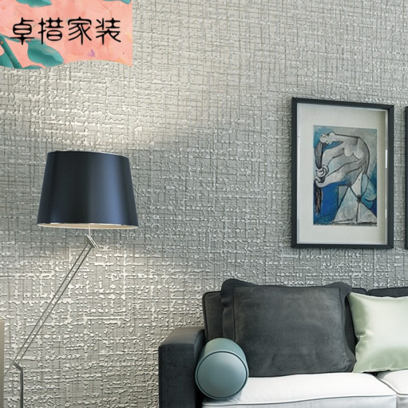3D立体浮雕无纺布墙纸现代简约纯色素色卧室客厅背景墙亚麻壁纸浅米黄仅墙纸 浅灰色