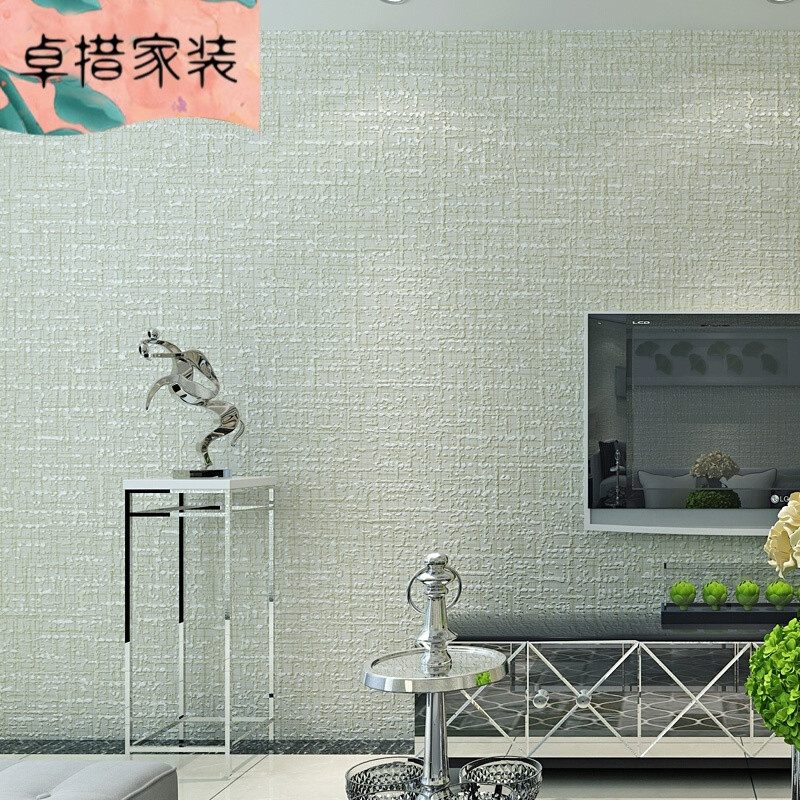 3D立体浮雕无纺布墙纸现代简约纯色素色卧室客厅背景墙亚麻壁纸浅米黄仅墙纸 浅绿色