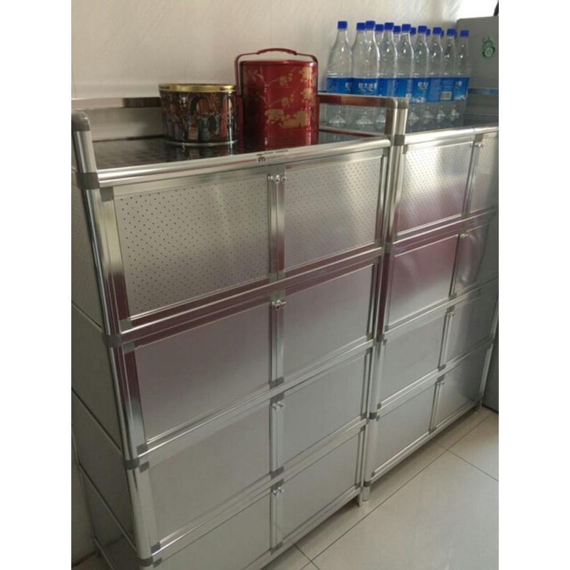 加厚不锈钢碗柜厨房柜茶水灶台柜铝合金阳台储物柜餐边柜两层四长85*宽45*高83双_1 五层十门长65*宽45*高173