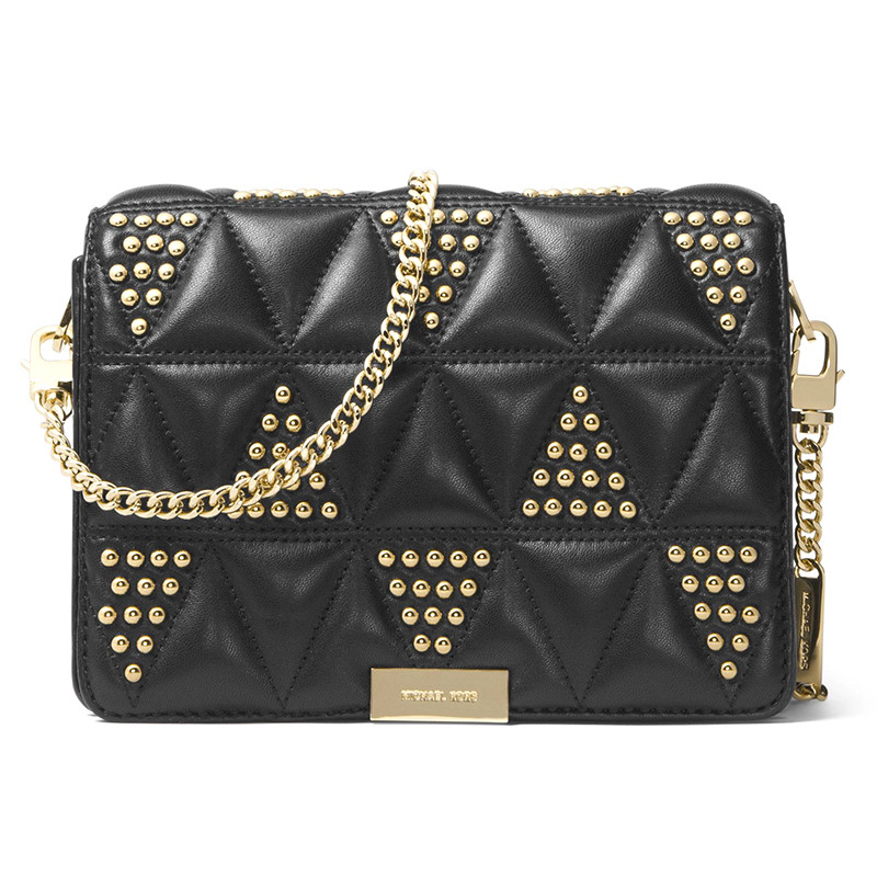 MICHAEL KORS 迈克·科尔斯Jade杨幂款 女士三角铆钉皮质单肩斜挎手拿包小号30H7SJ4C8 黑色金