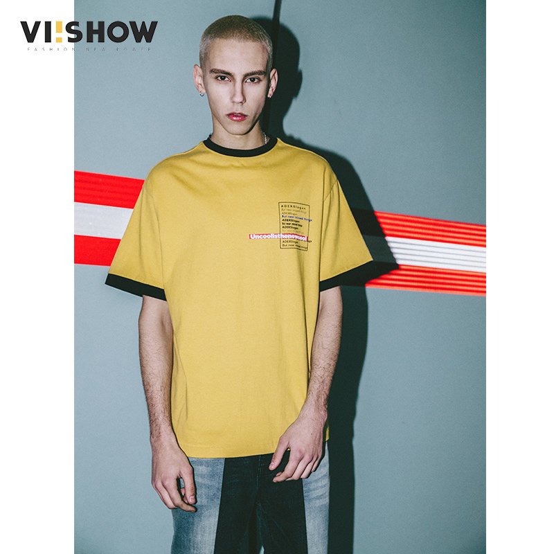 VIISHOW2018新款短袖T恤男潮牌韩版宽松男士半袖体恤夏季上衣帅8 170/M 黄色