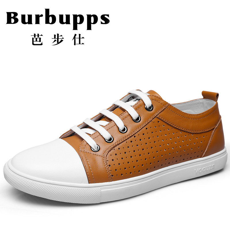 法国品牌Burbupps芭步仕男鞋2018小白鞋新款夏季韩版透气休闲鞋百搭平底板鞋系带BS569 棕色 45码