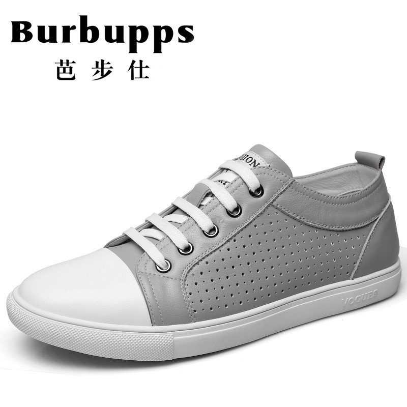 法国品牌Burbupps芭步仕男鞋2018小白鞋新款夏季韩版透气休闲鞋百搭平底板鞋系带BS569 灰色 38码