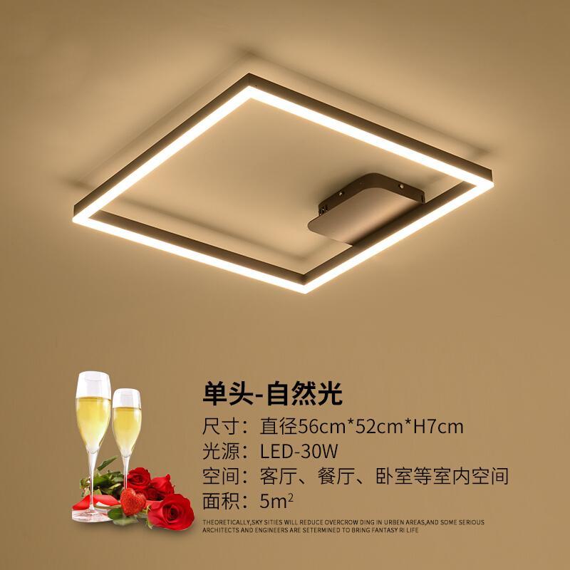 客厅灯简约现代长方形大气创意家用LED吸顶灯北欧餐厅房间卧室灯_0 单头56*52cm-自然光30W