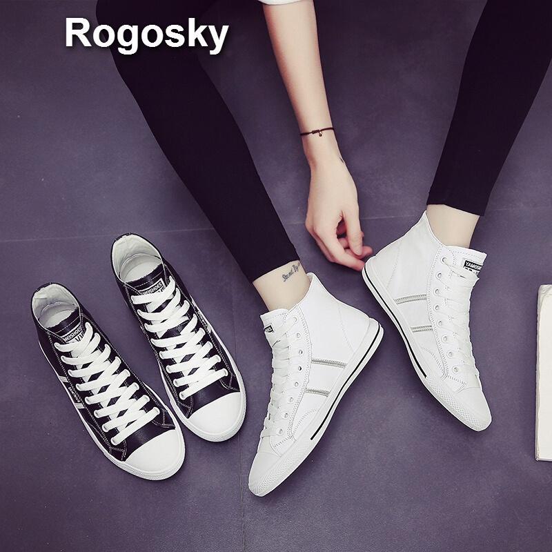 Rogosky香港潮牌2018新款春秋季真皮高帮鞋女休闲鞋小白鞋子板鞋运动高邦时尚百搭休闲_1_1 37 加绒白冬款