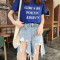 韩版港味夏季时尚高腰破洞牛仔裤女毛边撕破浅色牛仔短裤烂裤子潮 L 蓝色