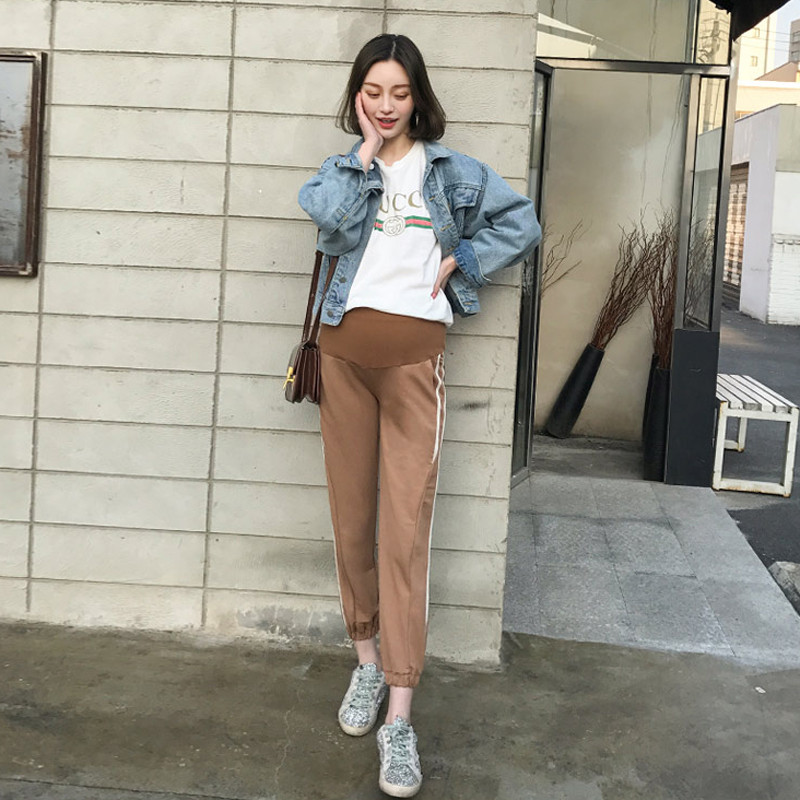 孕妇裤子夏季2018新款潮妈外穿时尚打底裤春夏装休闲九分托腹裤子 L 深卡色
