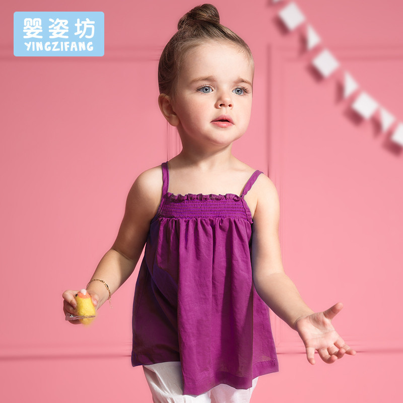 婴姿坊夏装宝宝吊带裙 女童可爱上衣韩版时尚童装短袖 90cm 紫色