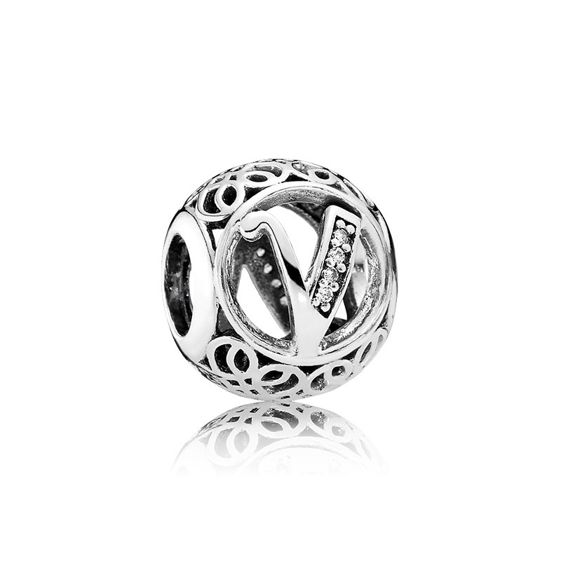 PANDORA潘多拉 复古字母V 925银串饰 791866CZ 银色