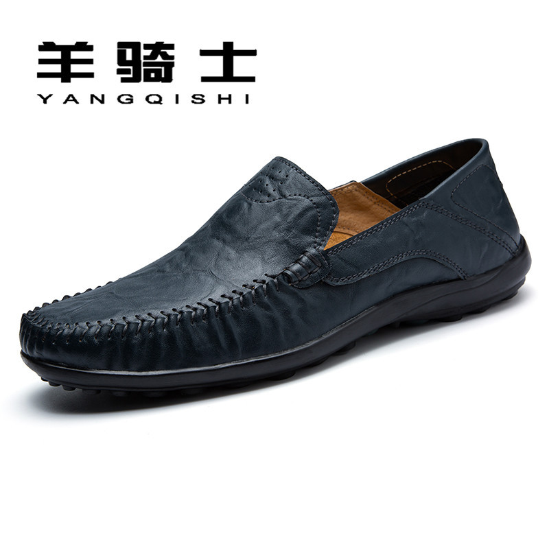 羊骑士男士休闲皮鞋百搭懒人鞋韩版潮流豆豆鞋一脚蹬软底男鞋子ZS MT9008深蓝色 37码