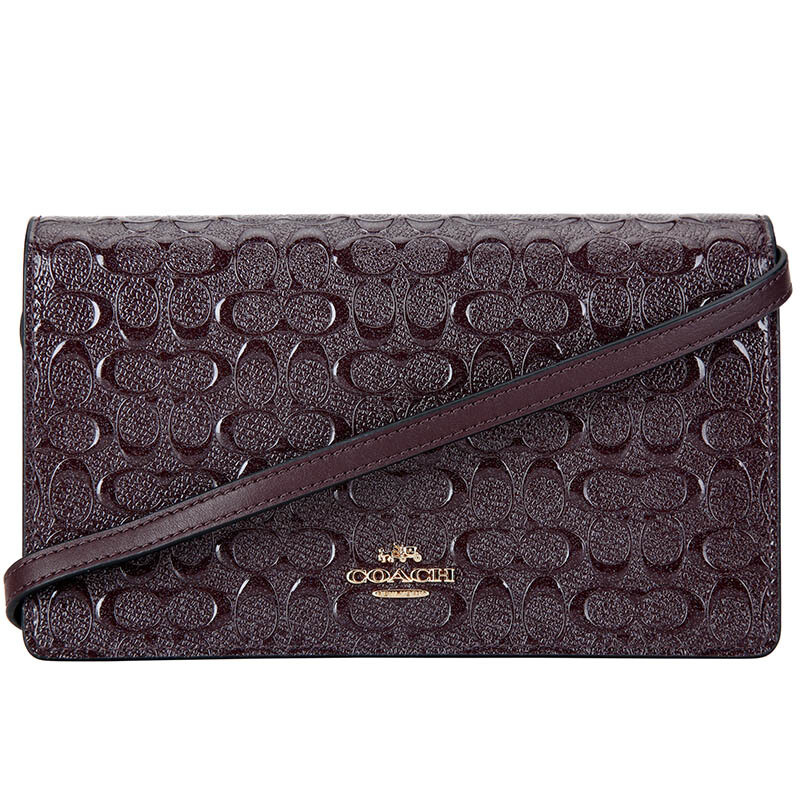 COACH 蔻驰 奢侈品 女士酒红色漆皮手拿肩背斜挎两用包 F15620IML7C