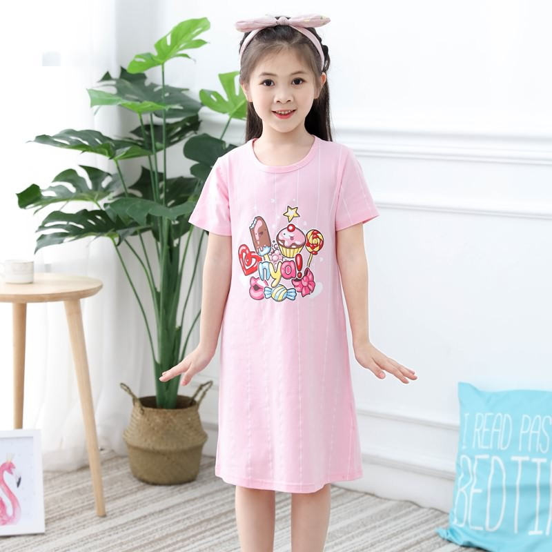 茵珠麗YinZhuli 2018夏季新款纯棉短袖女童中大儿童连衣睡裙 夏天全棉女孩休闲家居裙睡衣5830 140码 7号款