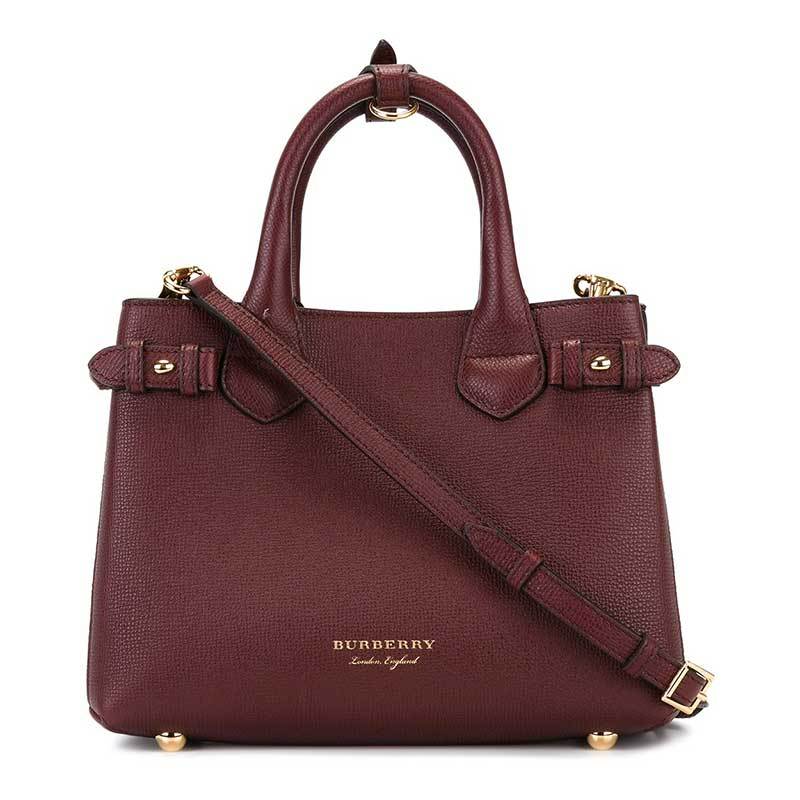 BURBERRY 博柏利 The Banner 小号格纹女士单肩斜挎手提包 酒红色4023704 酒红色