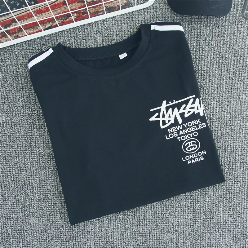 依伶梦平铺图夏季新款情侣装韩版刺绣百搭短袖T恤女 3XL 1764黑色