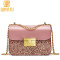 柏雅图2018新款牛皮女士斜挎包女韩版拼接时尚单肩包女链条迷你小包包 米娜粉