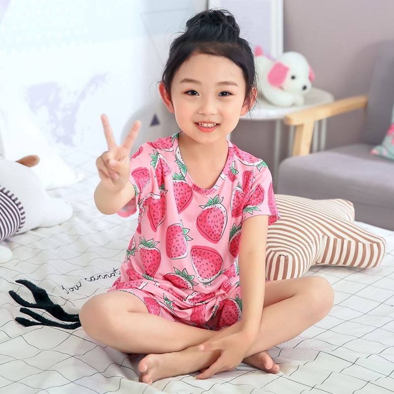 茵珠麗YinZhuli 2018夏季新款薄款女孩短袖短裤中大儿童睡衣居家服 夏天涤纶女童休闲家居服套装5824 12码 5号款