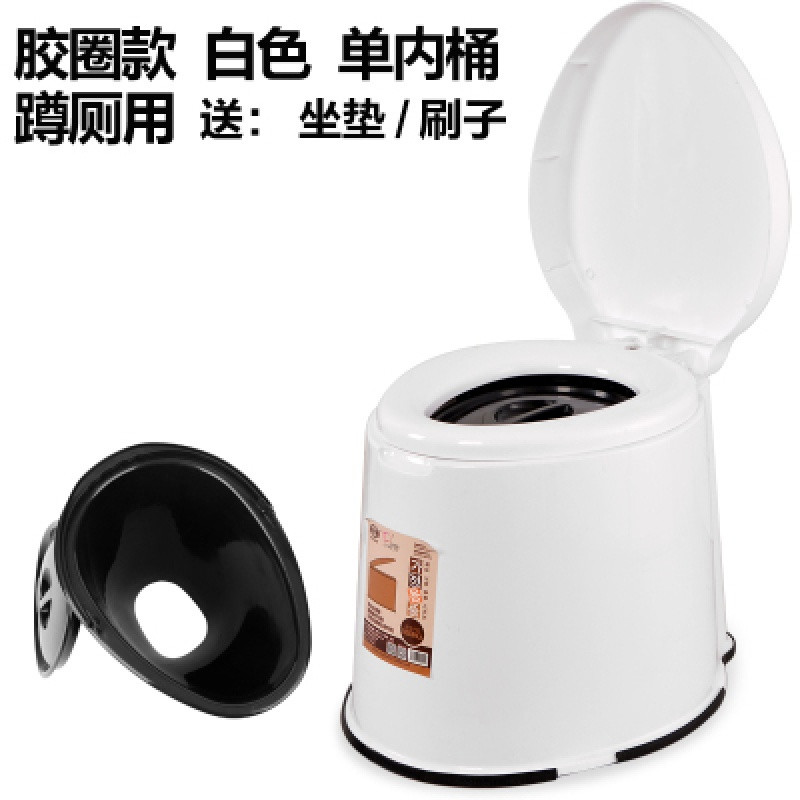 孕妇马桶老人塑料家用坐便器成人老年人移动座便器室内防臭坐便椅_8 默认尺寸 5代双防滑白色单桶厕所用空心桶