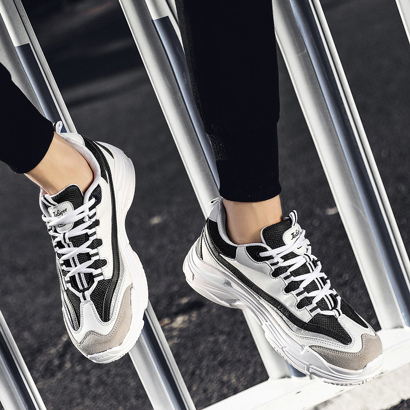 加勒特奈夫(JIALETENAIFU)运动鞋男韩版ulzzang原宿百搭夏季潮流跑步潮鞋ins超火鞋子老爹网纱透气男鞋 黑色 42码