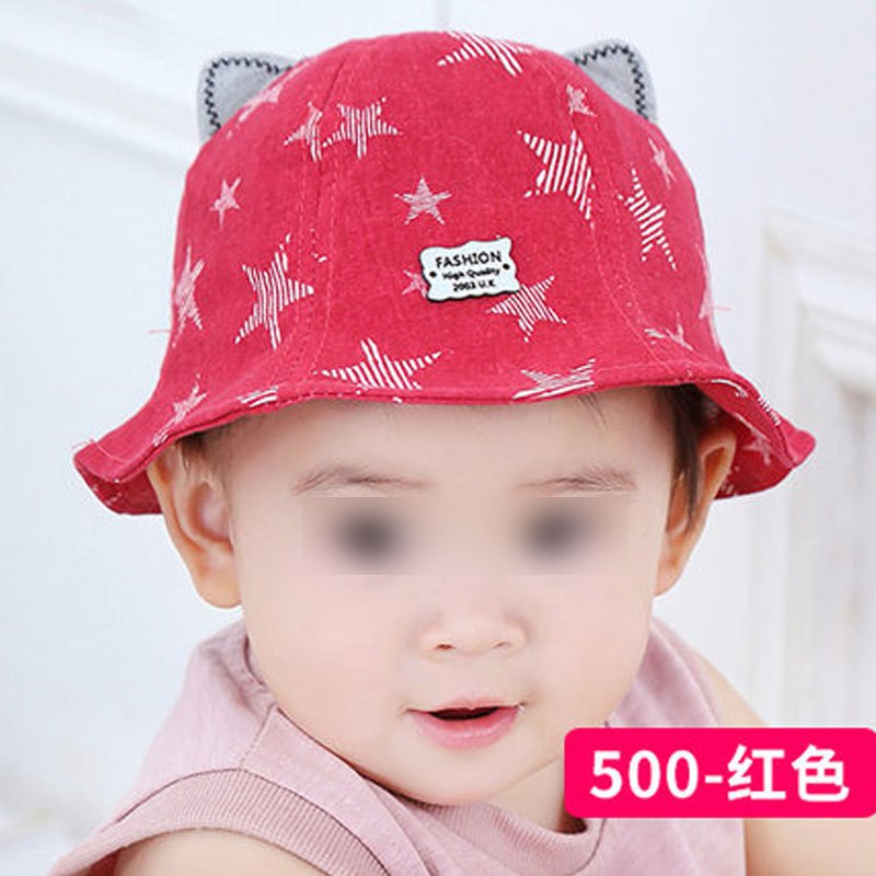 婴儿渔夫帽春季秋季0-3岁儿童遮阳帽夏季薄款男童女童太阳帽棉质宝宝盆帽可爱卡通清新帽子 1-3岁 500红色