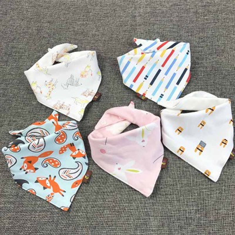 宝宝口水巾三角巾棉质婴儿围嘴双层按扣新生儿童头巾围巾围兜春秋男宝女宝四季通用可爱卡通围巾 0-5岁 5条装三角巾女宝色