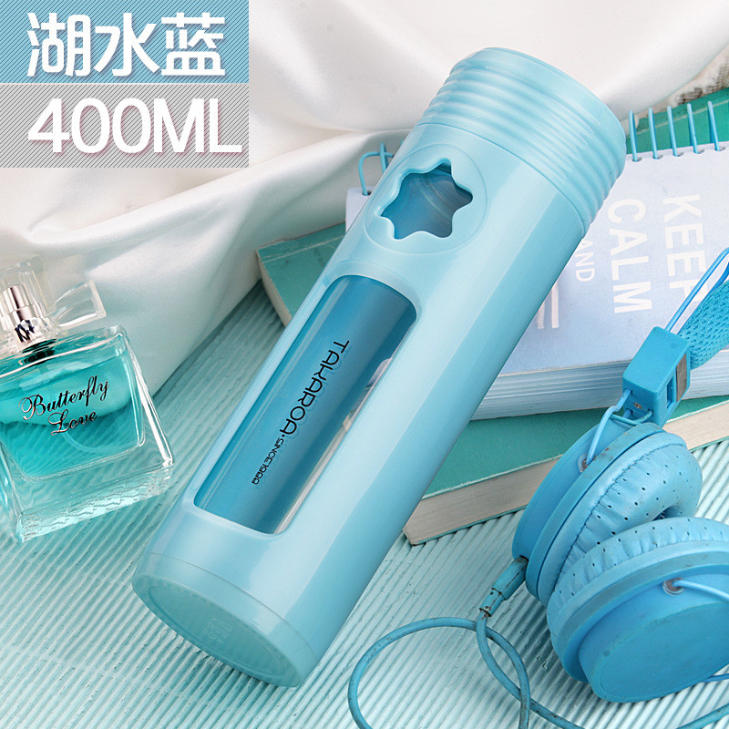 意森YISEN 水具/水杯 玻璃杯400ML水杯便捷带茶隔杯子茶杯塑玻杯商务杯 运动杯随手杯 湖水蓝