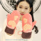 韩版卡通手套女冬可爱加厚毛绒手套冬天保暖包指手套可爱全指手套西瓜红(爱心款)均码 西瓜红(爱心款)
