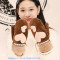韩版卡通手套女冬可爱加厚毛绒手套冬天保暖包指手套可爱全指手套西瓜红(爱心款)均码 咖啡色(小熊款)