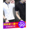 【买一送一,99元2件】短袖t恤男2018夏装新款韩版修身半袖体恤翻领polo衫男装衣服1525754178463 XL 802黑色+808蓝橙