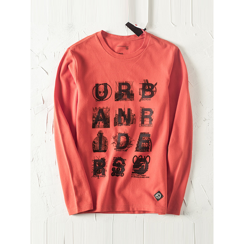 LEE T-shirt 男子圆领印花长袖T恤 L15849AF22MV S 橙色