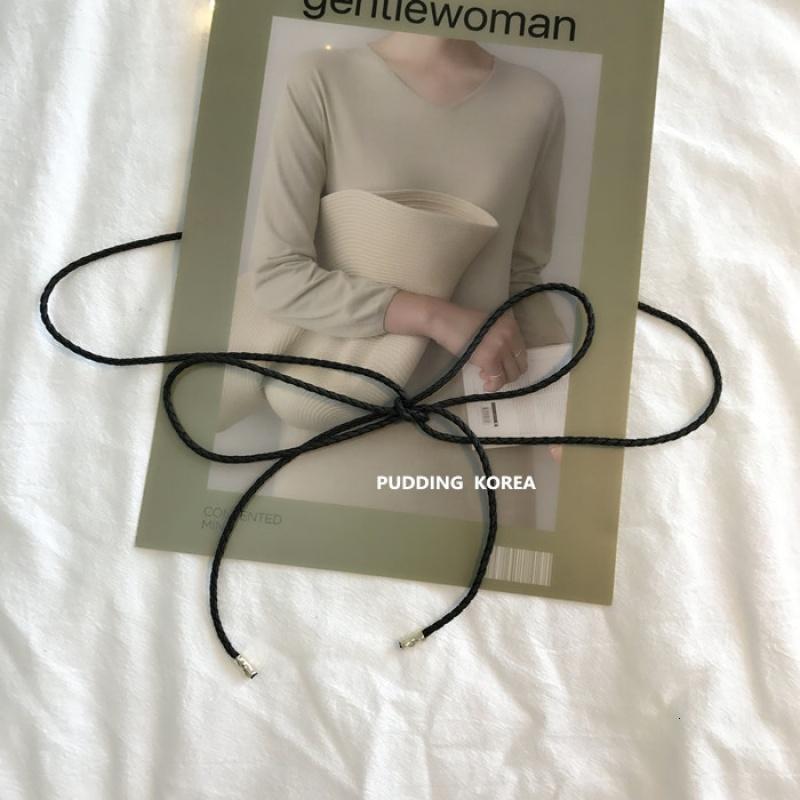 百搭小单品编制细绑带毛衣连衣裙打结蝴蝶结腰带子多色可选女_3 默认尺寸 黑+棕各1