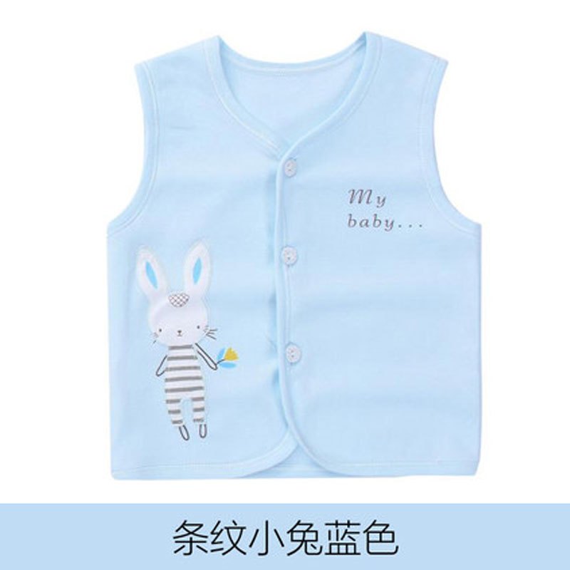 可爱卡通婴幼儿马甲女宝宝小坎肩男儿童婴幼新生儿背心马甲简约小清新小孩四季通用婴童服装小马甲 73cm(73码) 条纹兔蓝色