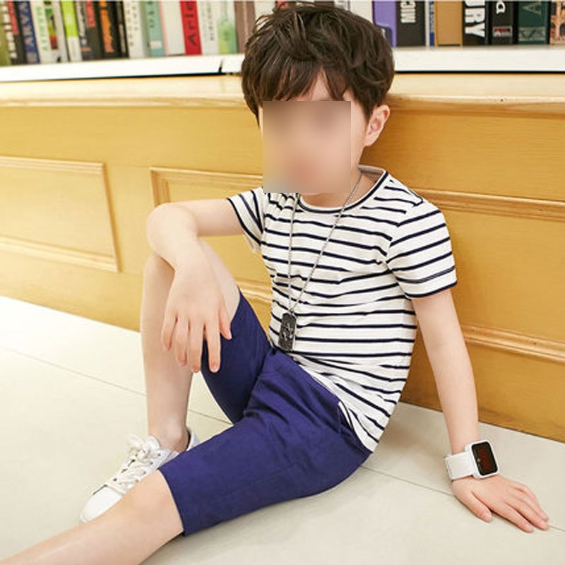 男童夏装套装新款童装儿童中大童夏季男孩短袖短裤两件套4-10-15岁男宝简约清新婴童服装套装 110cm 159藏青