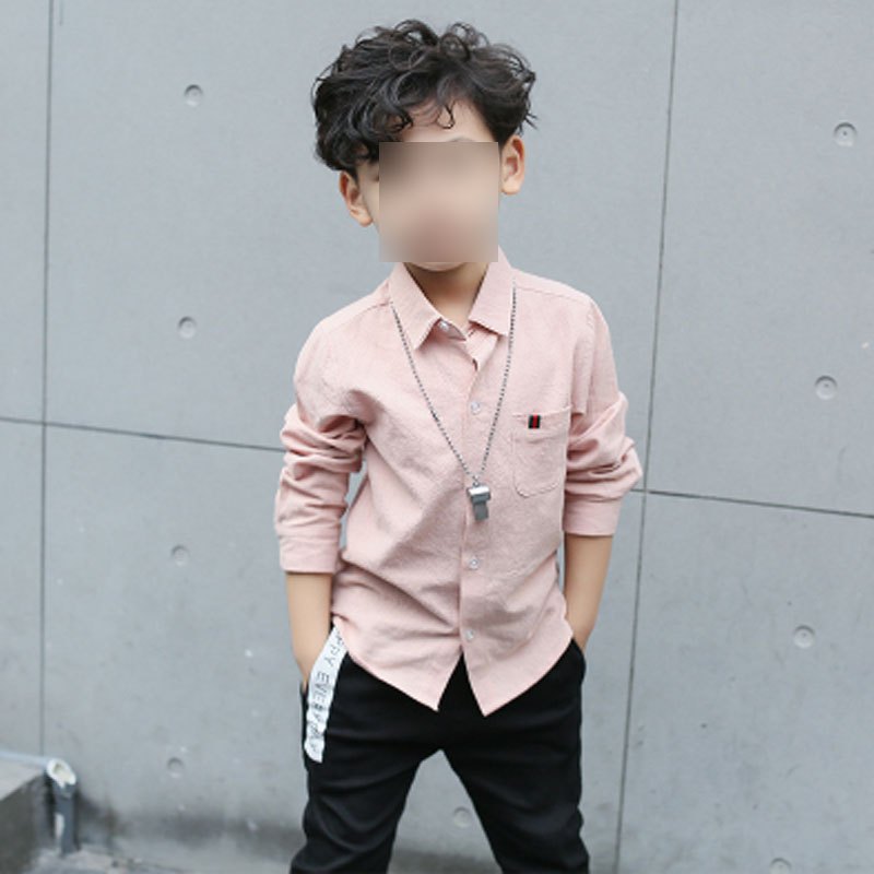 童装男童衬衫长袖薄款新款中大童春秋儿童清新简约小男孩4-9-12-15岁上衣婴童服装衬衫 160cm 粉色