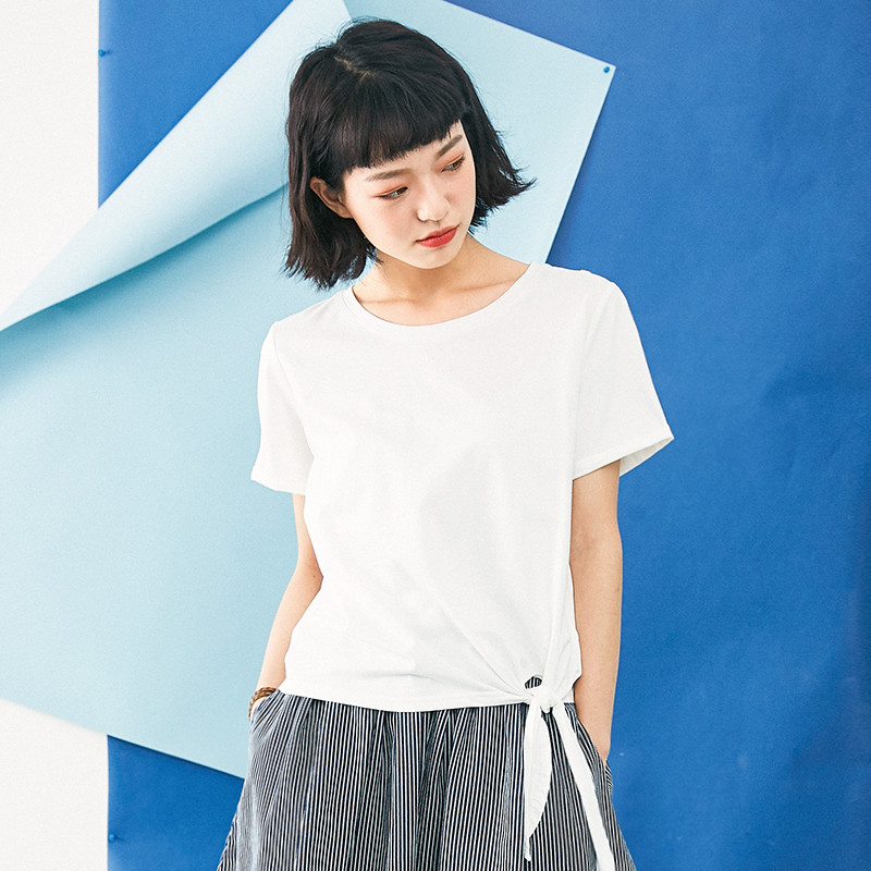 素缕2018夏装新款女宽松显瘦白色简约百搭套头短袖T恤SC8205芠 XL 白色