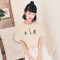 素缕夏装2018新款女印花落肩袖圆领上衣白色短袖T恤SV8241媫 M 奶油黄