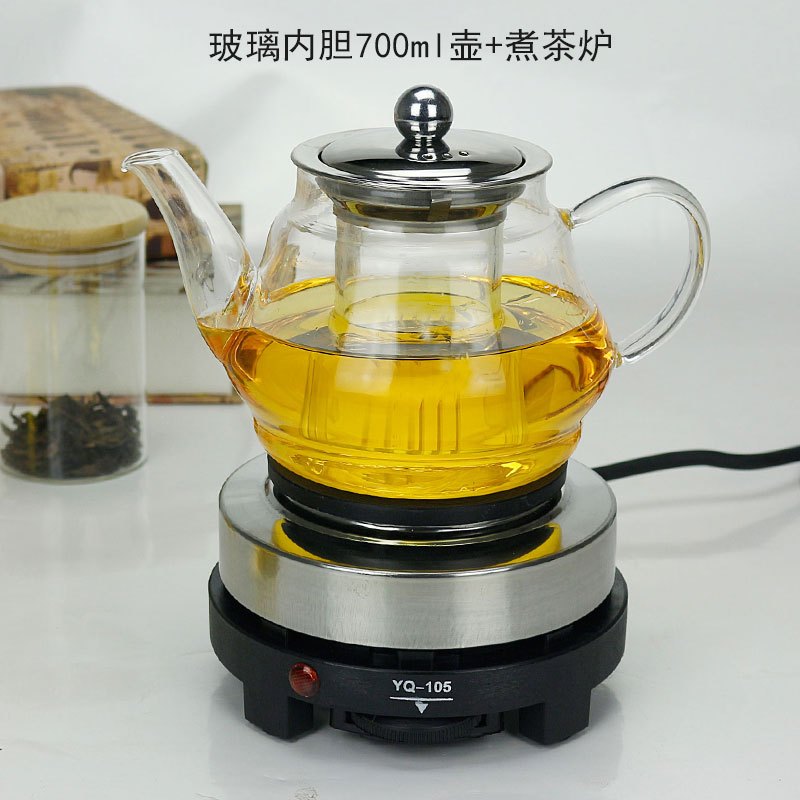 加厚耐热玻璃茶壶办公室泡枸杞菊花煮茶壶小火电茶炉高温加热保温_1 玻璃内胆700ml壶+煮茶炉+赠品