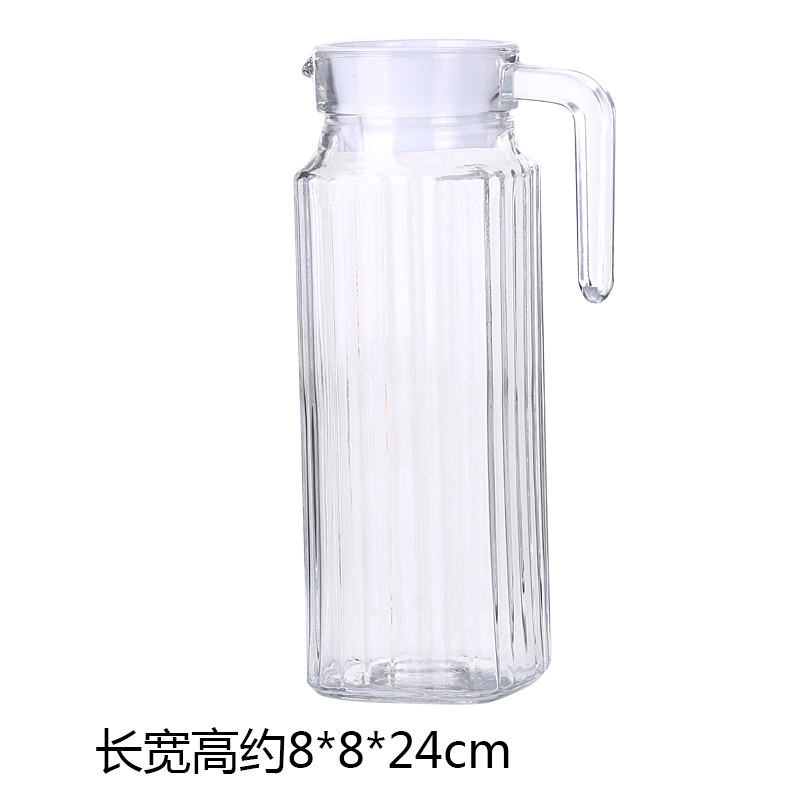 玻璃冷水壶家用茶壶大容量果汁瓶带盖凉水杯凉杯凉白开水壶凉茶壶 条子壶1.1L