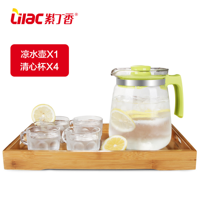 耐热玻璃茶壶冷热水壶大小容量凉水壶大小号果汁壶水壶_1 S23绿色+4个B291+茶盘