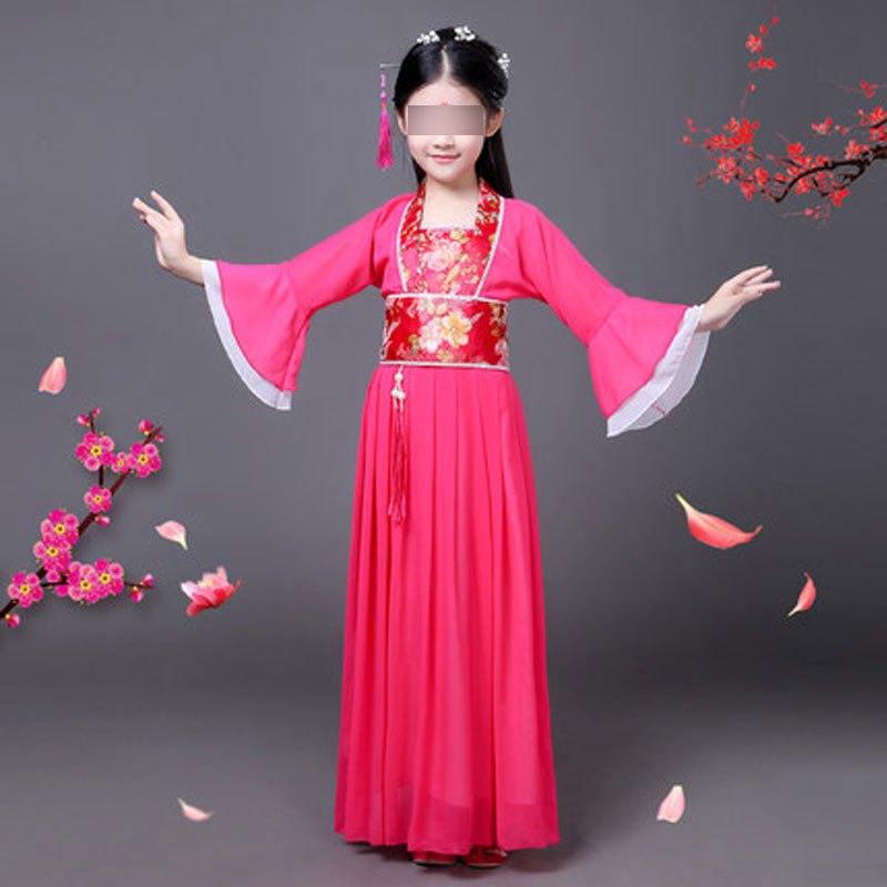 儿童古装仙女裙装汉服公主贵妃改良小女孩影楼表演写真舞蹈演出服儿童节表演服婴童裙子 150cm 玫红