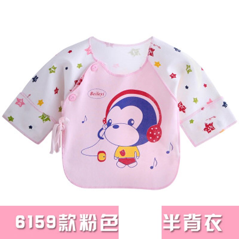 新生儿半背衣 春季0-3月婴儿和尚服上衣春夏季夏天内衣系带夏季空调服家居服套装 52cm 玫红色6159四季音乐粉色