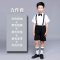 少儿表演服装男童礼服主持人套装 六一儿童演出服男小学生合唱服通用套装简约婴童套装 150cm 粉细条纹+黑裤（五）