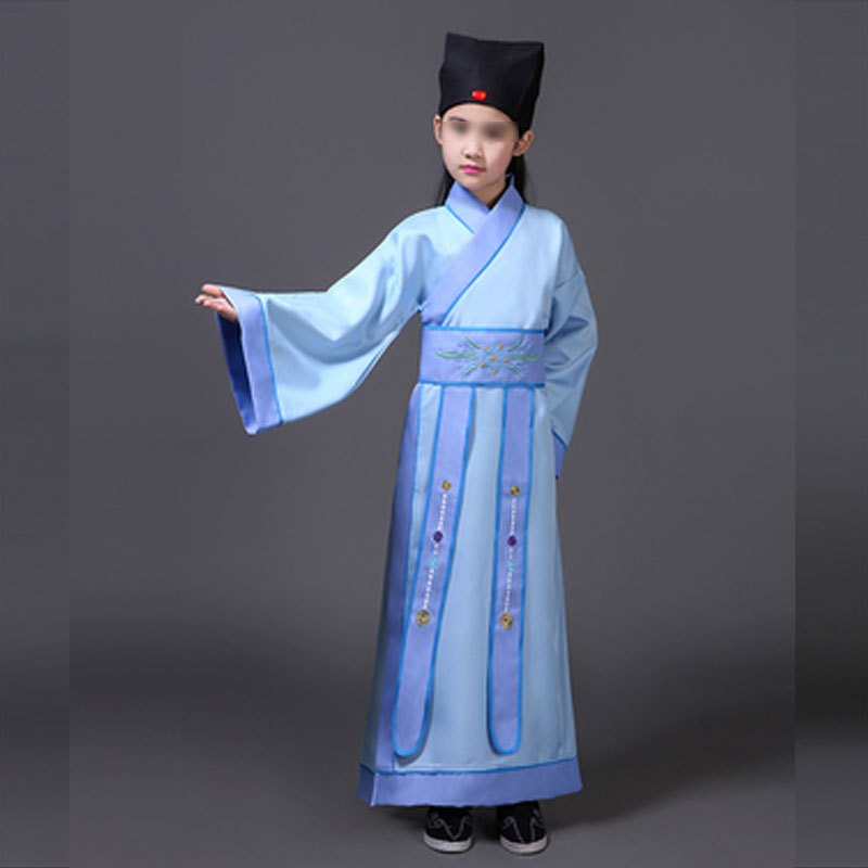 儿童古装汉服古代古装幼儿书童男童国学三字经弟子规演出表演服套装春秋夏季复古套装 140cm C色刺绣