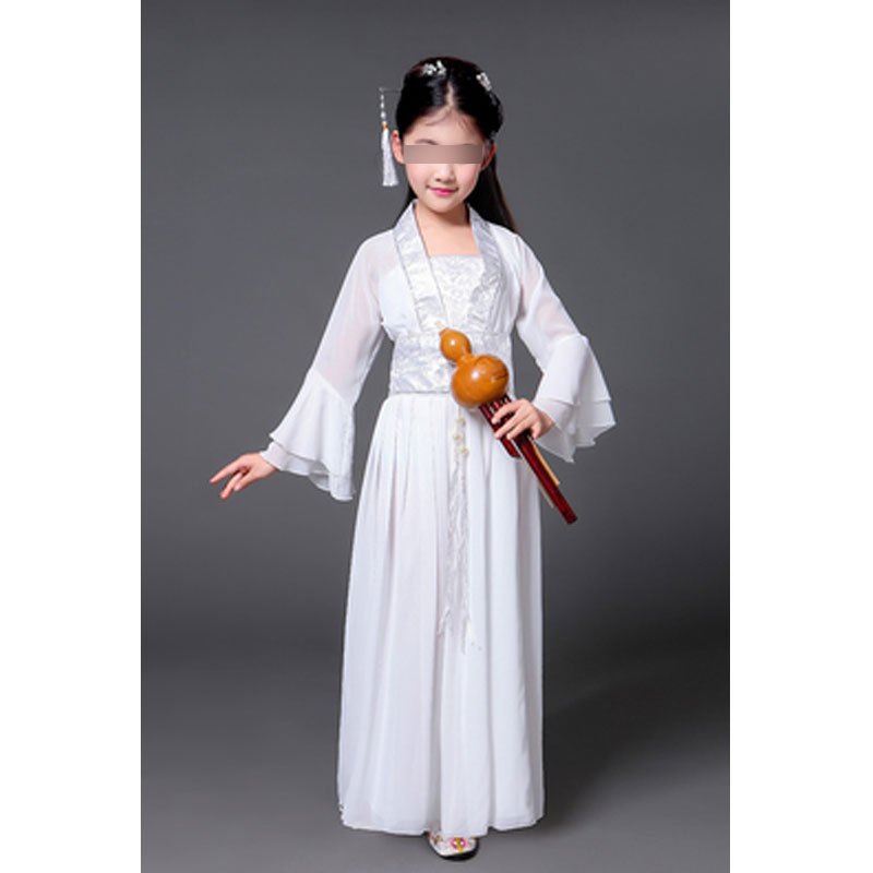 儿童古装小女孩六一儿童节演出服小七仙女公主裙古筝表演服古代唐装汉服婴童裙子 150cm 白色